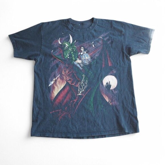 Liquid Blue 1998 Vintage Dragon Queen Double Sided T-Shirt Black Men's XL RARE